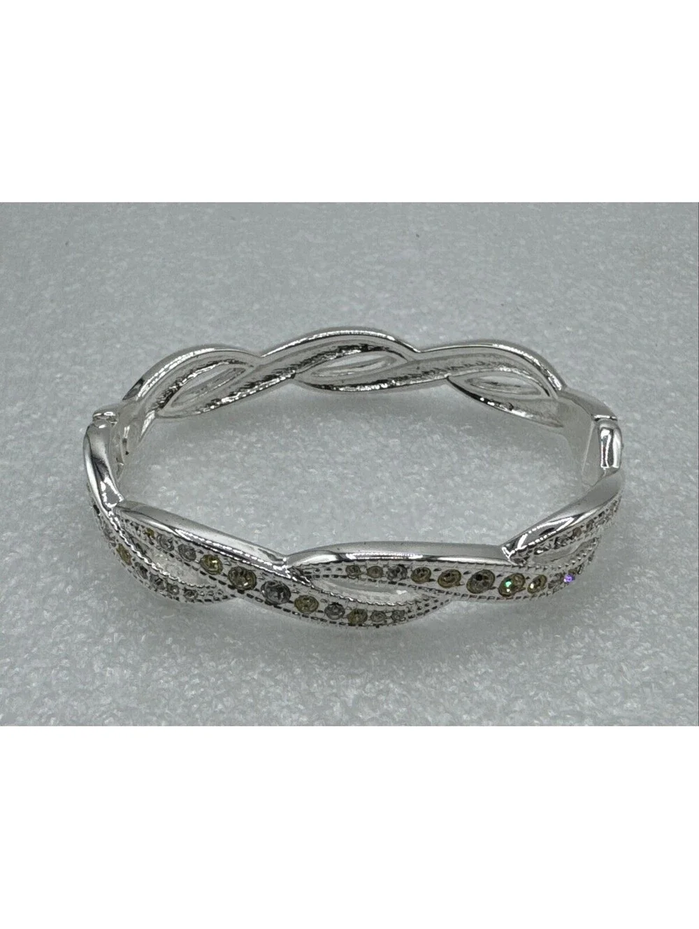 PREMIER DESIGNS Clamper Bracelet Yellow Rhinestones Twist Silver Tone Oval